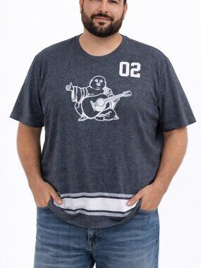 True Religion Mens Buddha Graphic T Shirt Size 3XL Gray Streetwear Short Sleeve
